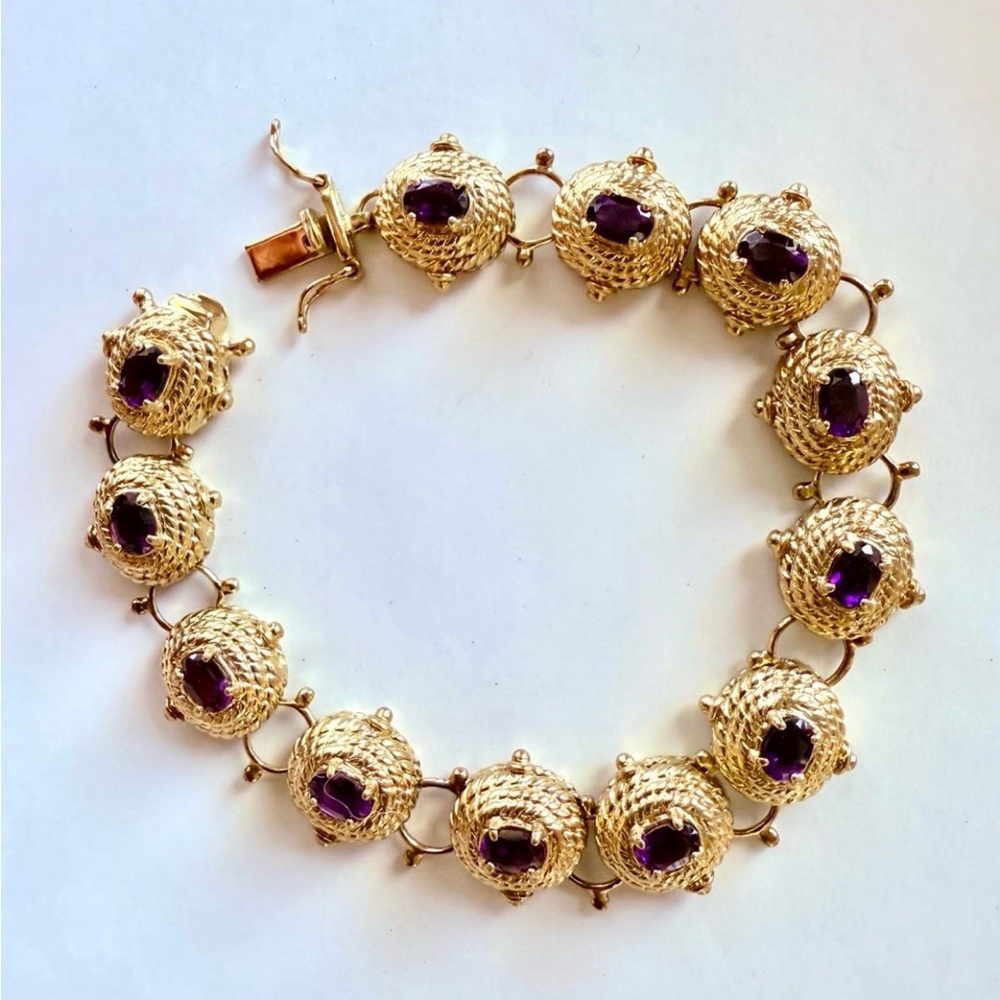 7CT Genuine Amethyst 18K Gold Bracelet